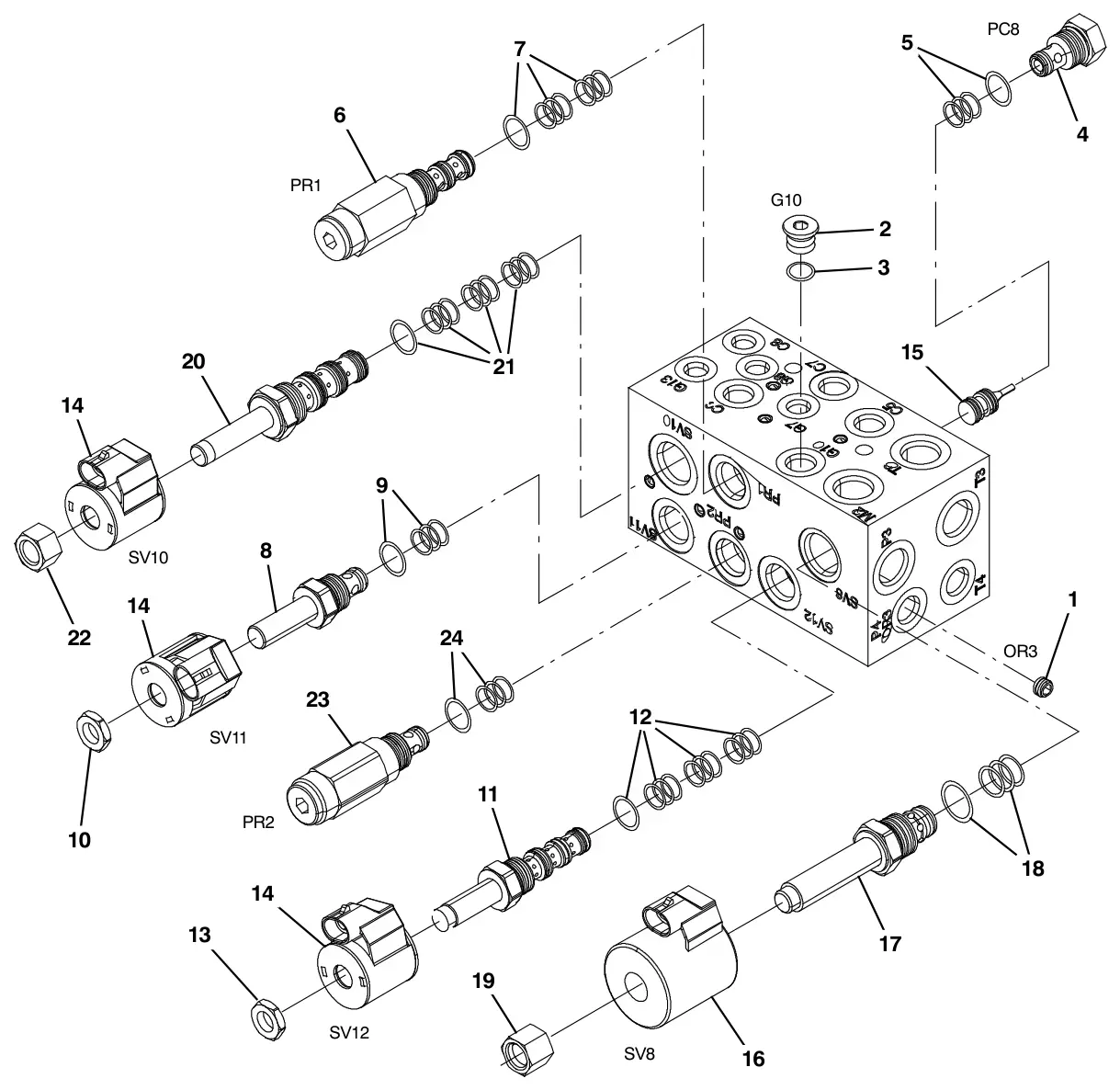 Tennant M30 Diesel hydraulic valve breakdown, 1037805 (component breakdown) drawing, manual page 4-18