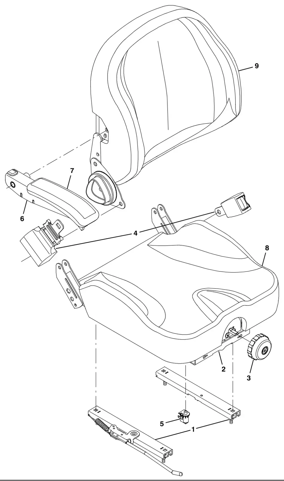 Tennant M30 Diesel seat breakdown, 1072456 (component breakdown) drawing, manual page 4-28