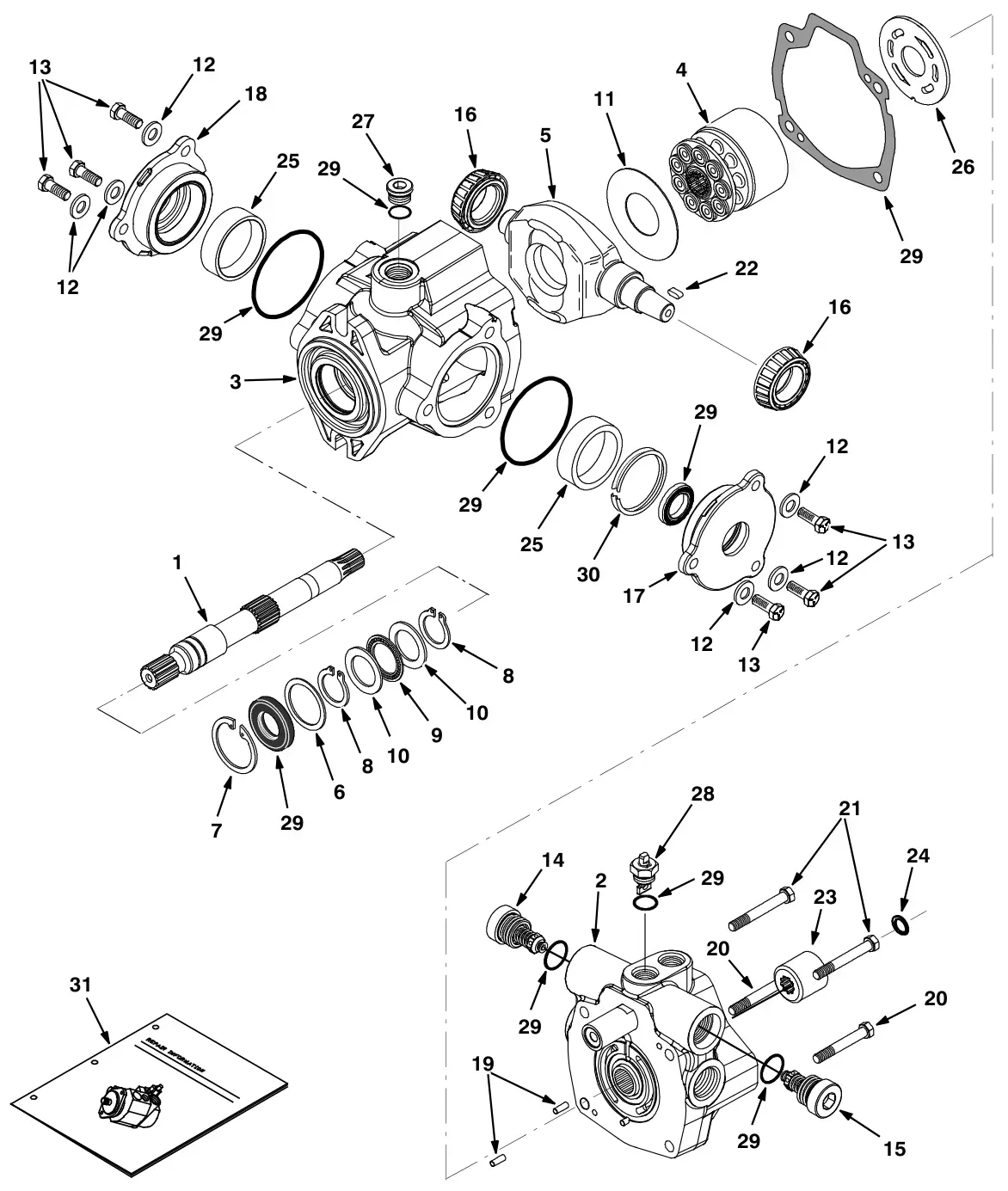Tennant M30 Diesel hydraulic pump breakdown, 1024251 (component breakdown) drawing, manual page 4-6