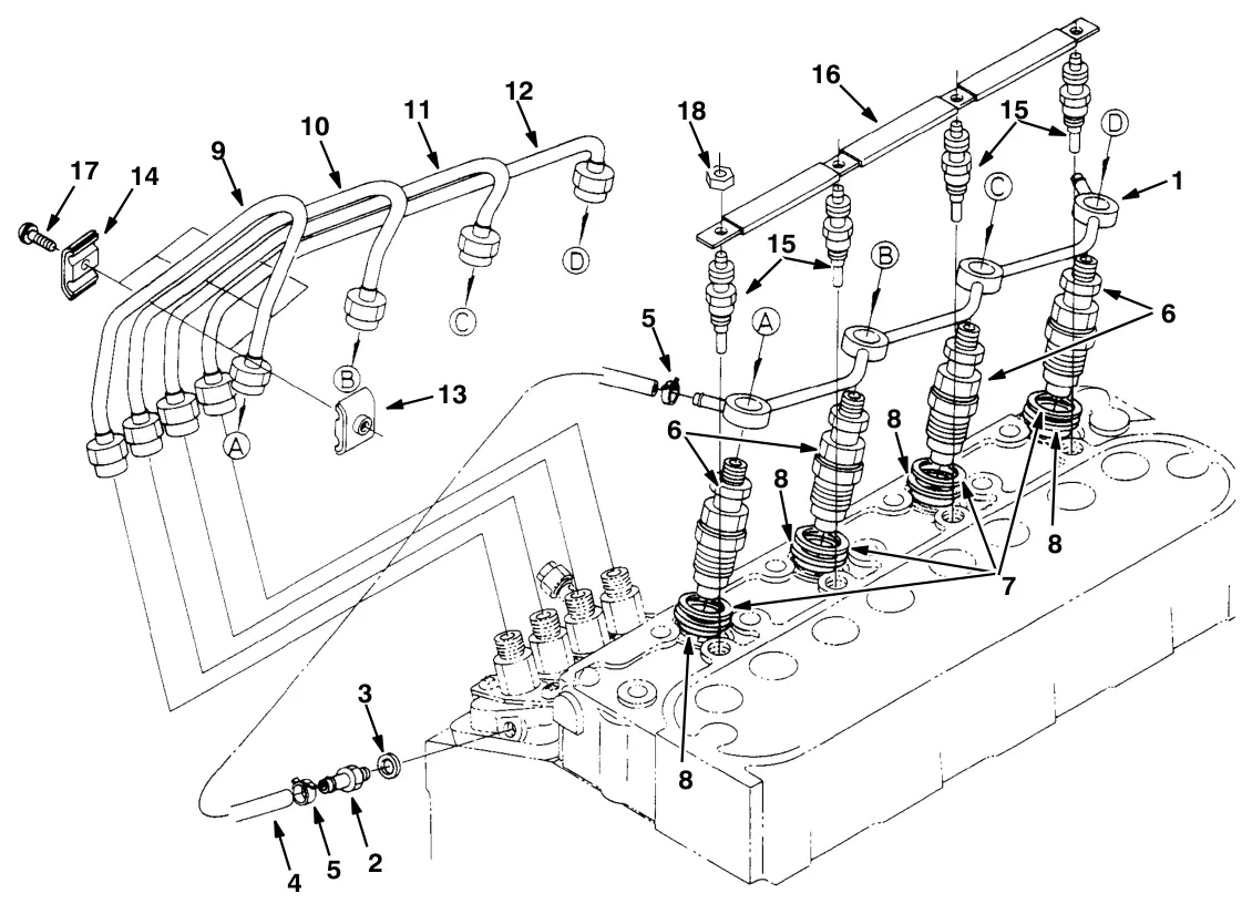 Tennant M30 Diesel nozzle holder and glow plug group (engine) drawing, manual page 5-20