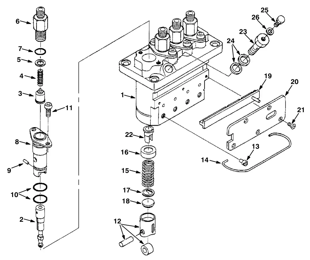 Tennant M30 Diesel injection pump breakdown (engine) drawing, manual page 5-24