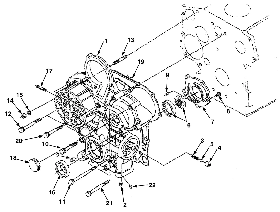 Tennant M30 Diesel gear case group (engine) drawing, manual page 5-6