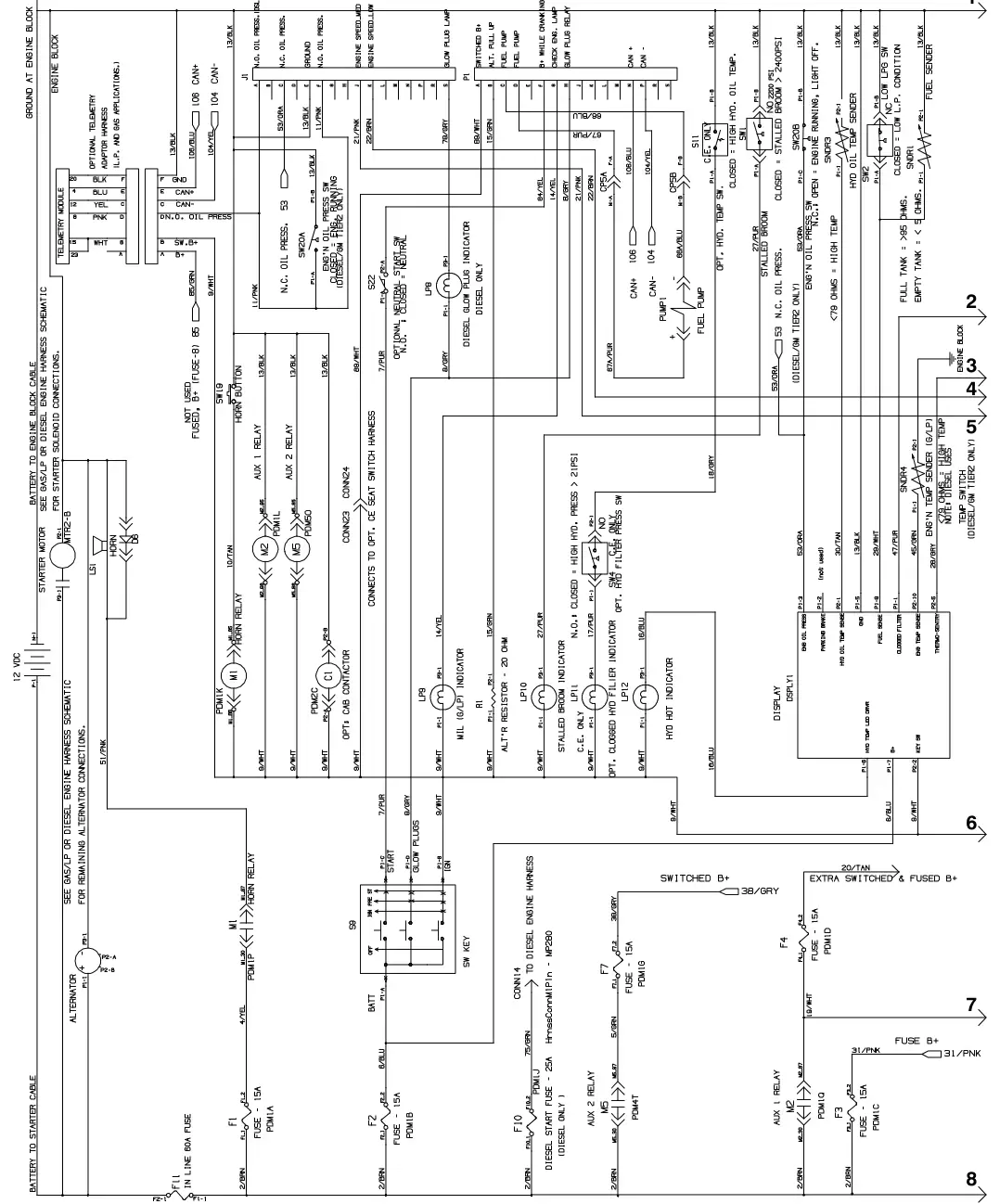 Tennant S30 Diesel electrical schematic, s30, sheet 1, manual page 134