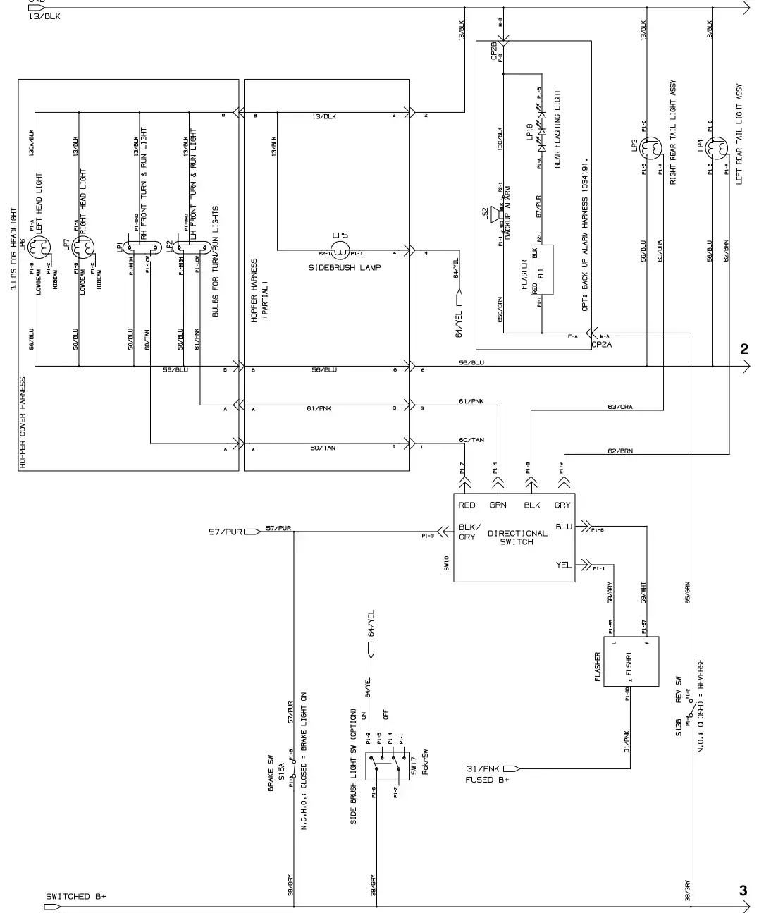 Tennant S30 Diesel electrical schematic, s30, sheet 3, manual page 136