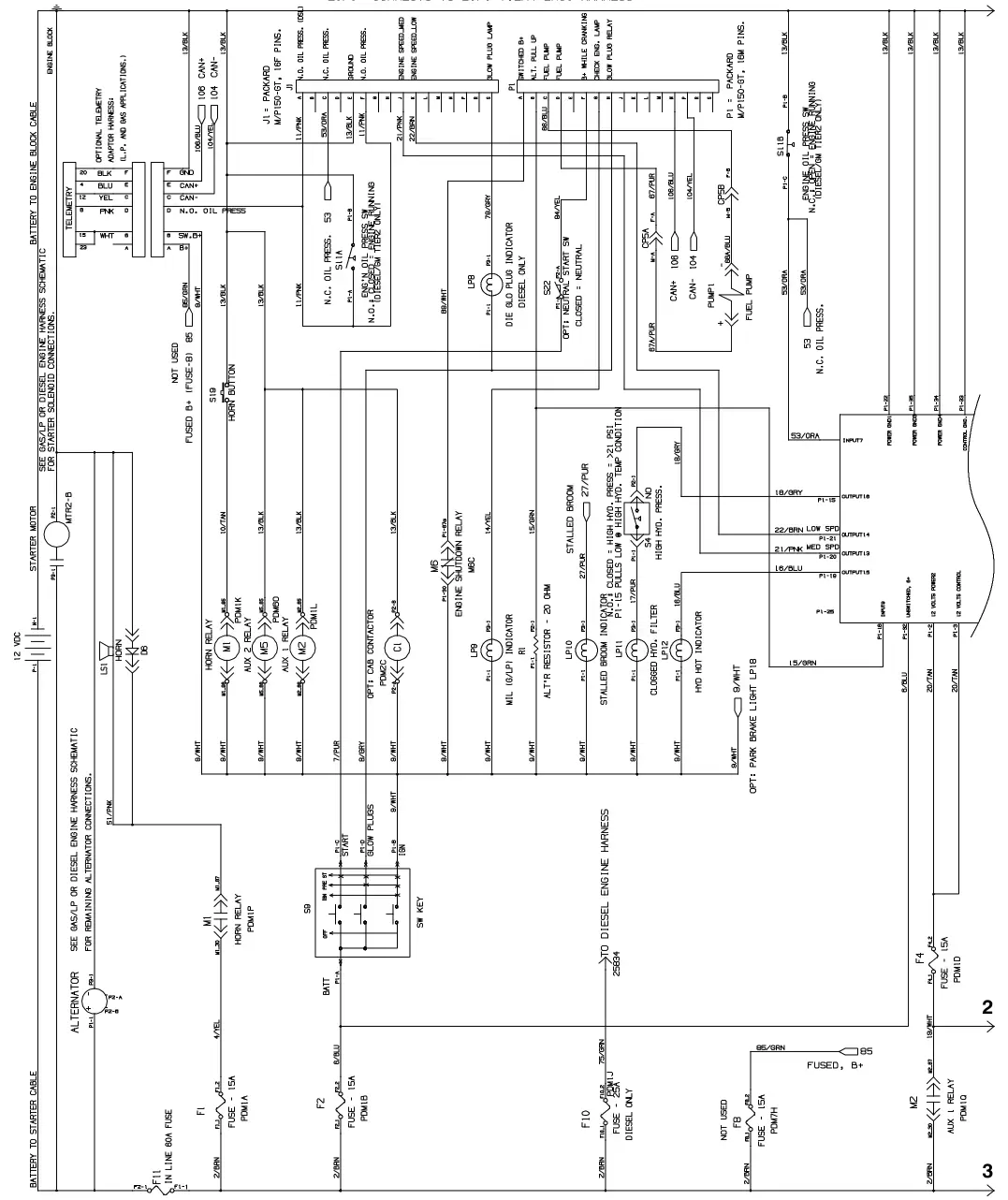 Tennant S30 Diesel electrical schematic, s30 xp, sheet 1, manual page 140