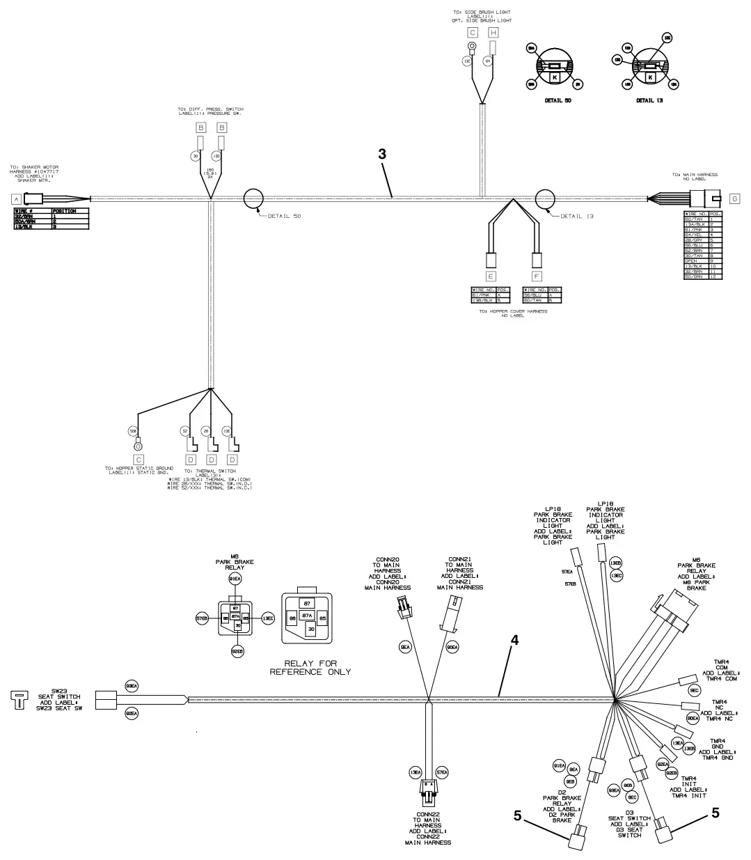 Tennant S30 Diesel electrical wire harnesses group, drawing 5, manual page 149