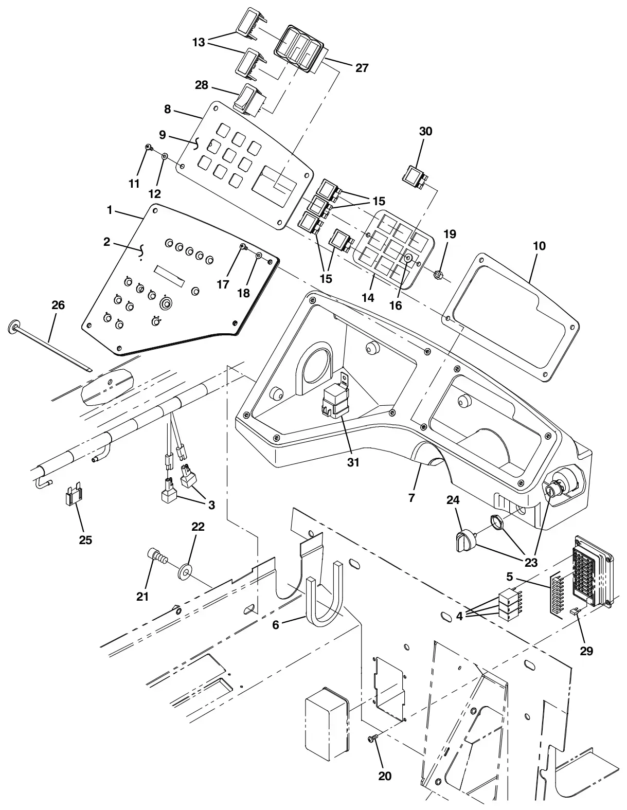 Tennant S30 Diesel instrument panel group, s30 xp and x4 drawing, manual page 34