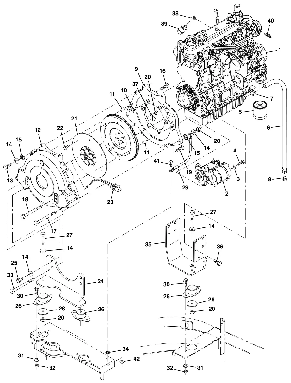 Tennant S30 Diesel engine and mount group, diesel drawing, manual page 38