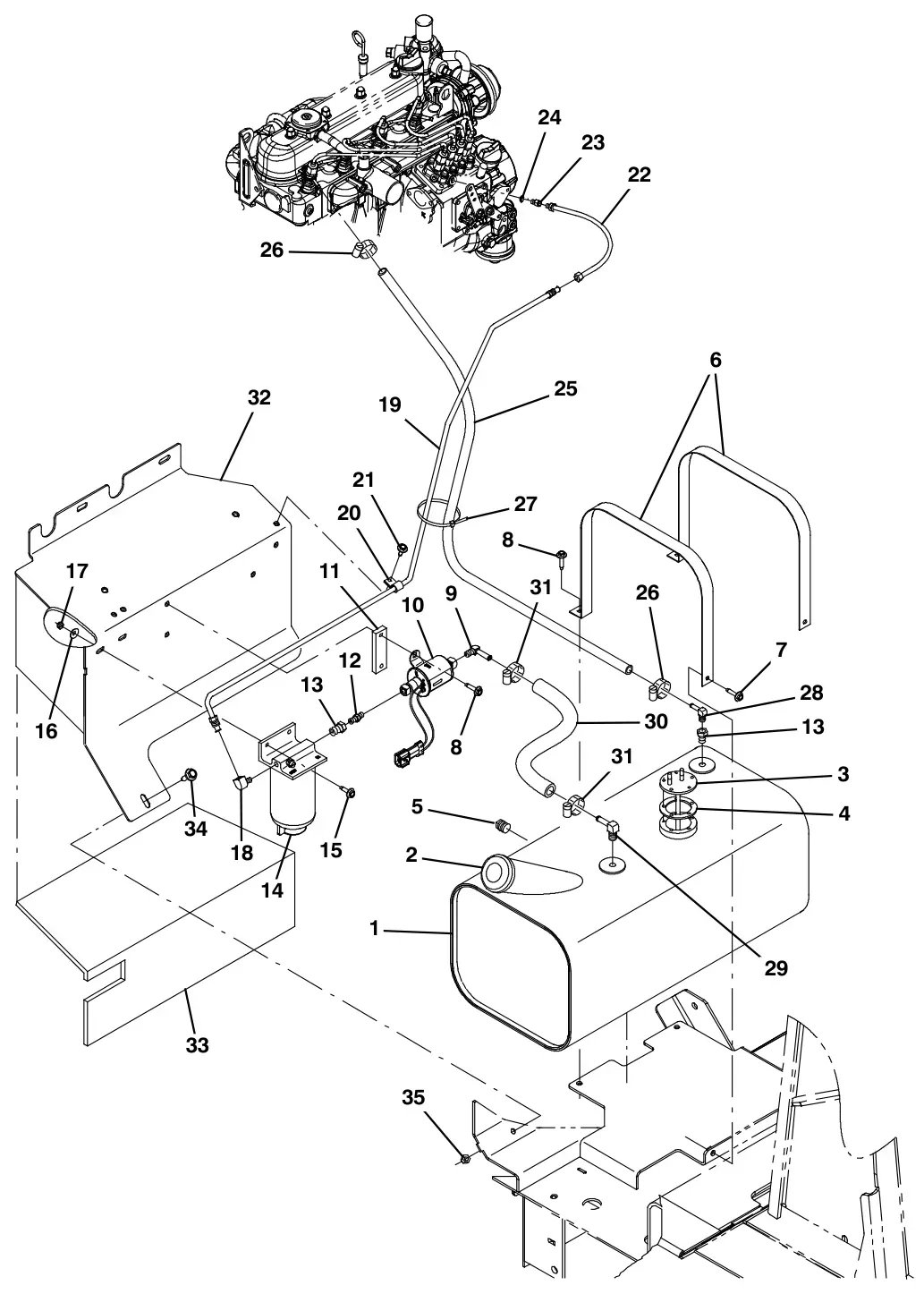Tennant S30 Diesel engine fuel tank group, diesel drawing, manual page 42