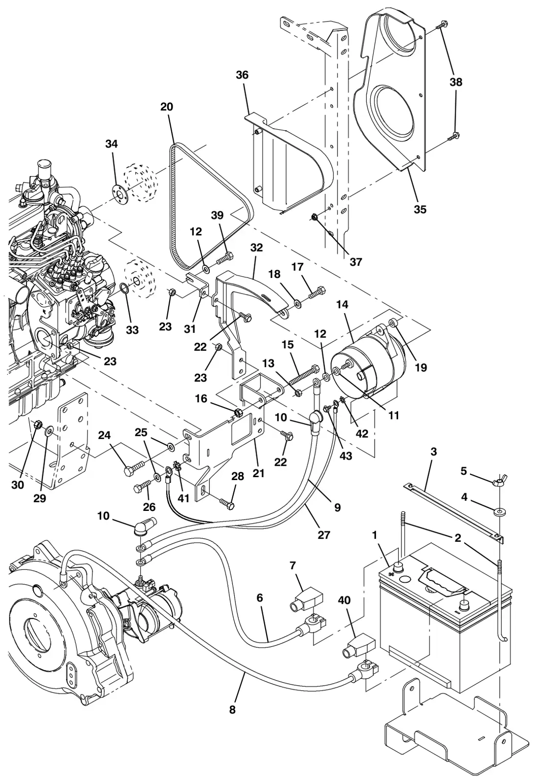 Tennant S30 Diesel engine alternator and battery group, diesel drawing, manual page 46