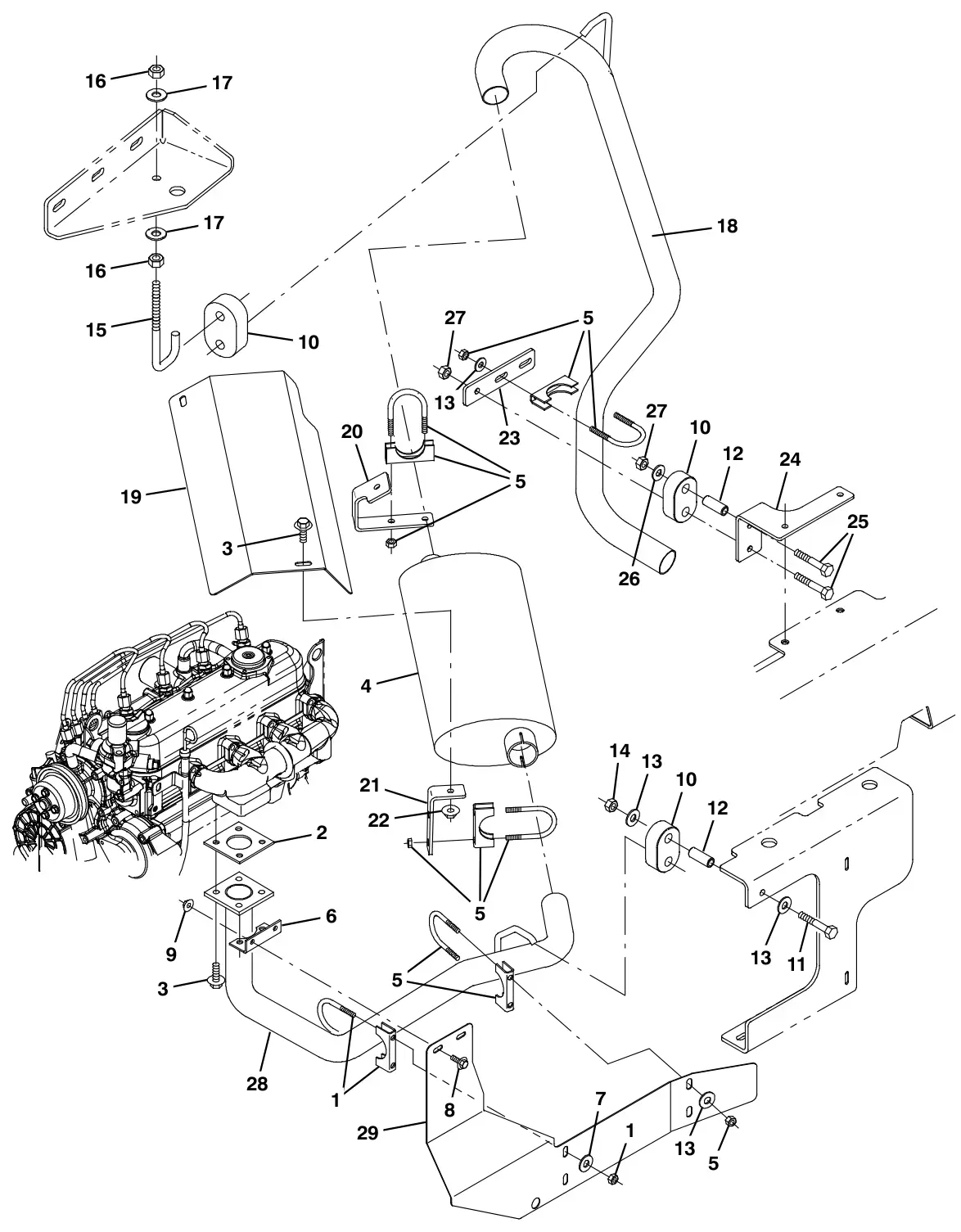 Tennant S30 Diesel engine muffler group, diesel s30 x4 drawing, manual page 50