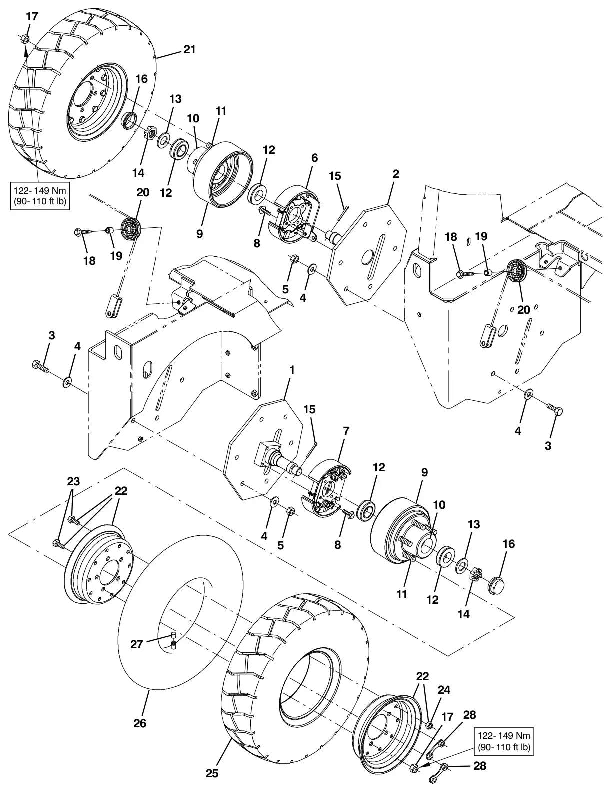 Tennant S30 Diesel wheel and brakes group, front pneumatic (option) drawing, manual page 66