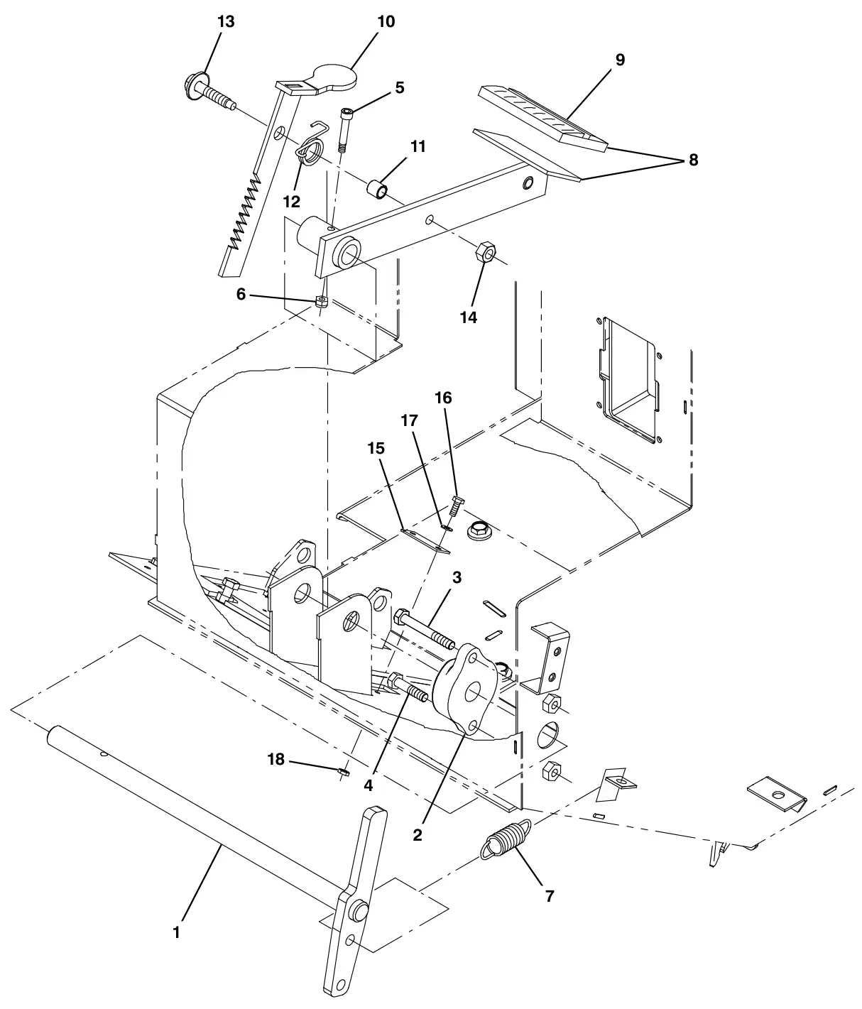 Tennant S30 Diesel brake pedal and parking brake group drawing, manual page 68