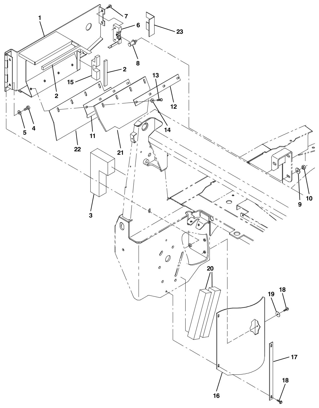 Tennant S30 Diesel brush door group, right drawing, manual page 18