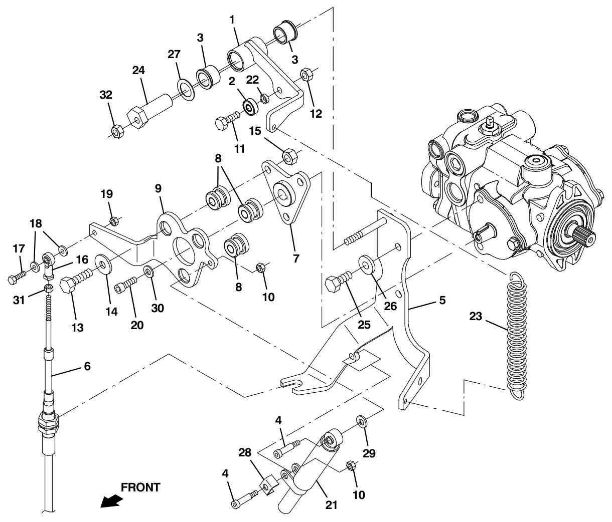 Tennant S30 Diesel hydraulic pump linkage group, s30 and xp drawing, manual page 72