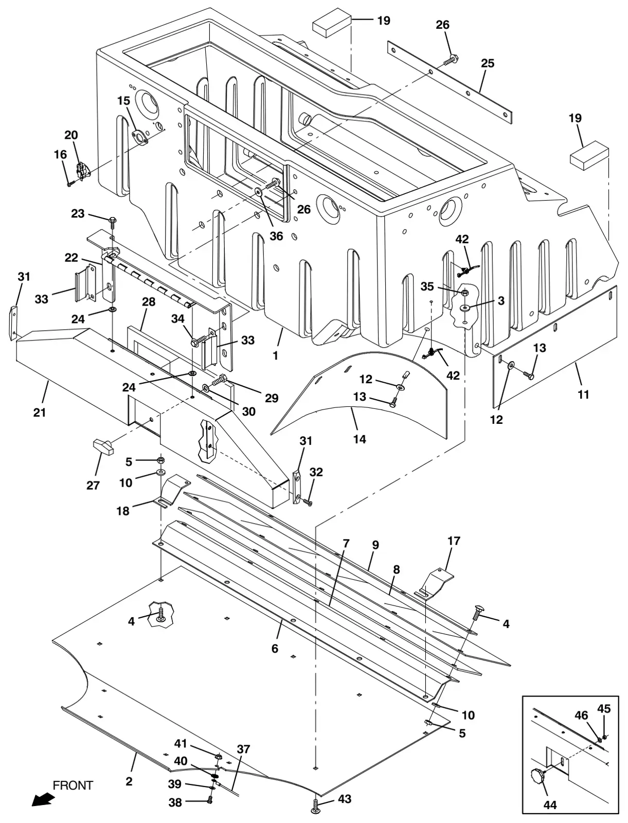 Tennant S30 Diesel hopper group, plastic drawing, manual page 76