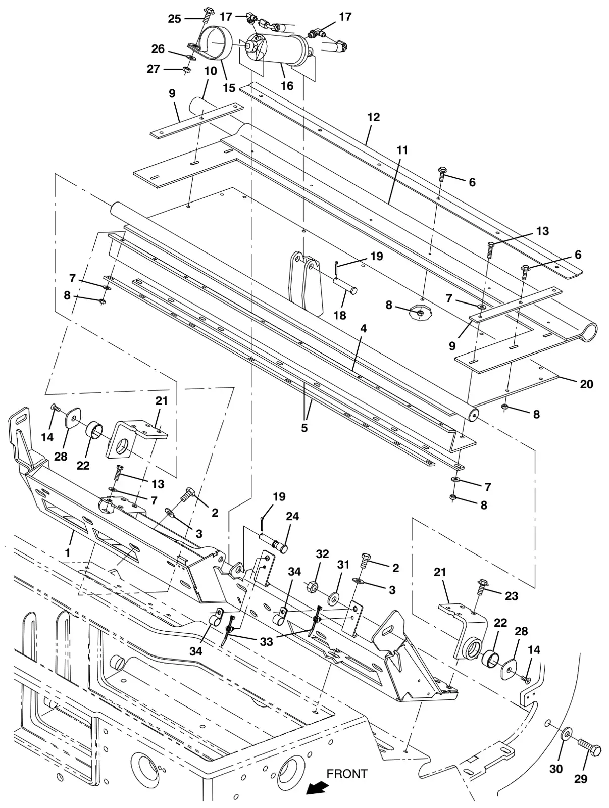 Tennant S30 Diesel hopper cylinder and dump door group, plastic drawing, manual page 80