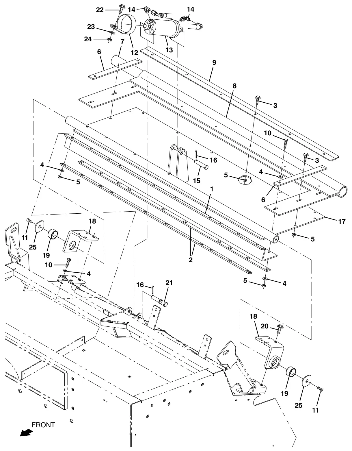 Tennant S30 Diesel hopper cylinder and dump door group, steel drawing, manual page 82