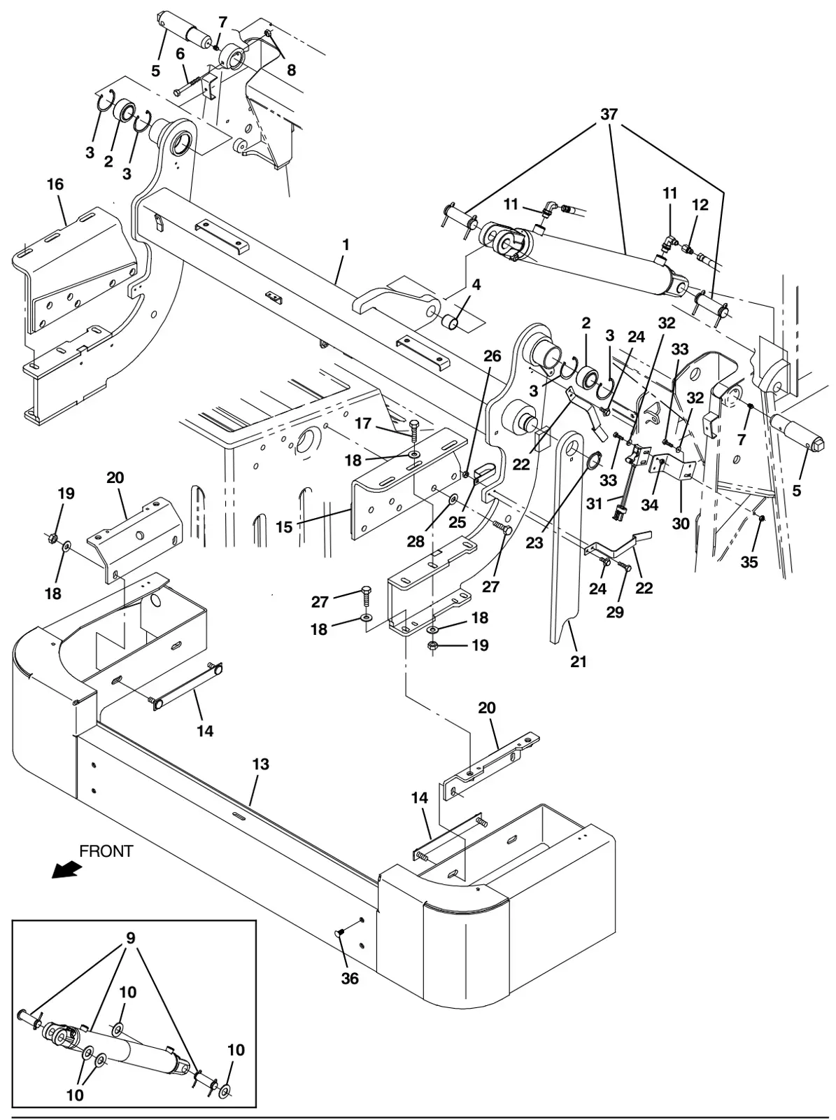 Tennant S30 Diesel hopper lift arms and bumper group drawing, manual page 86