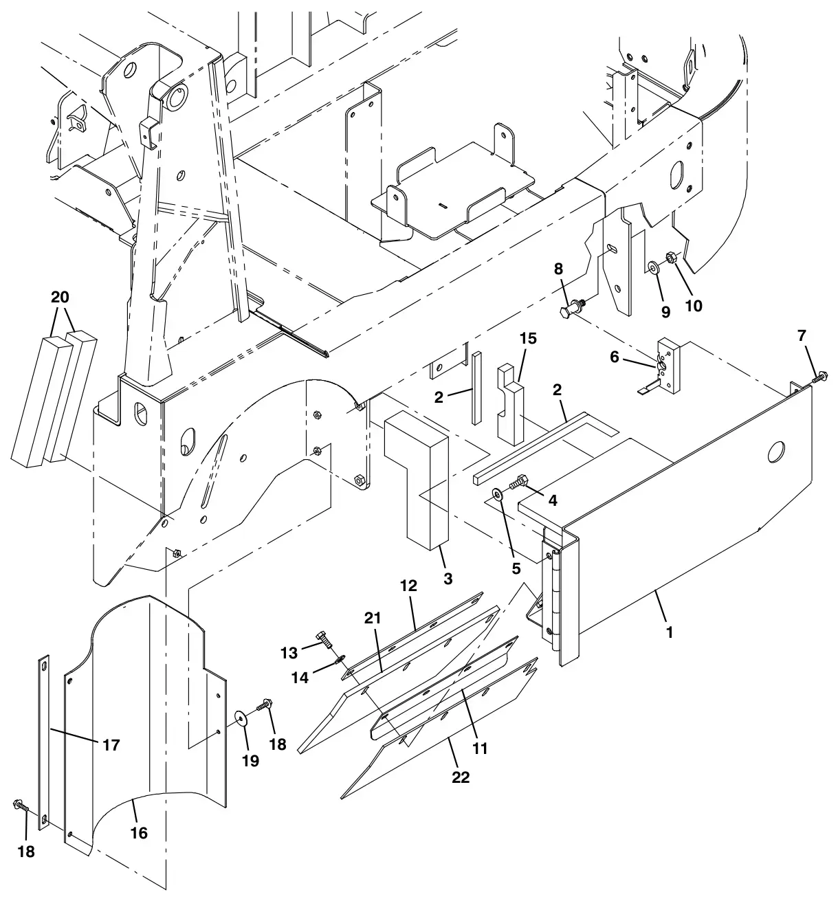 Tennant S30 Diesel brush door group, left drawing, manual page 20