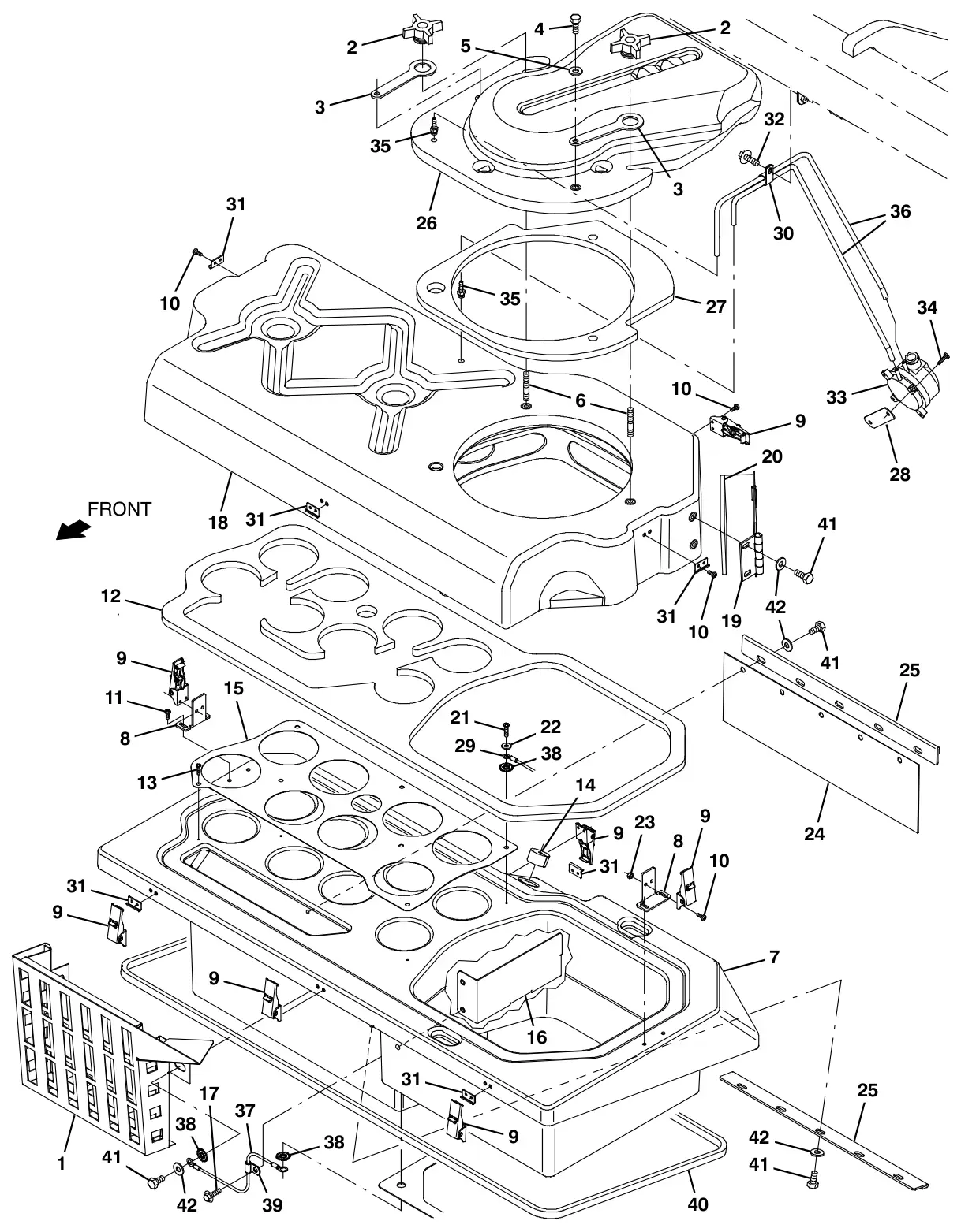 Tennant S30 Diesel hopper pre- filter group drawing, manual page 90