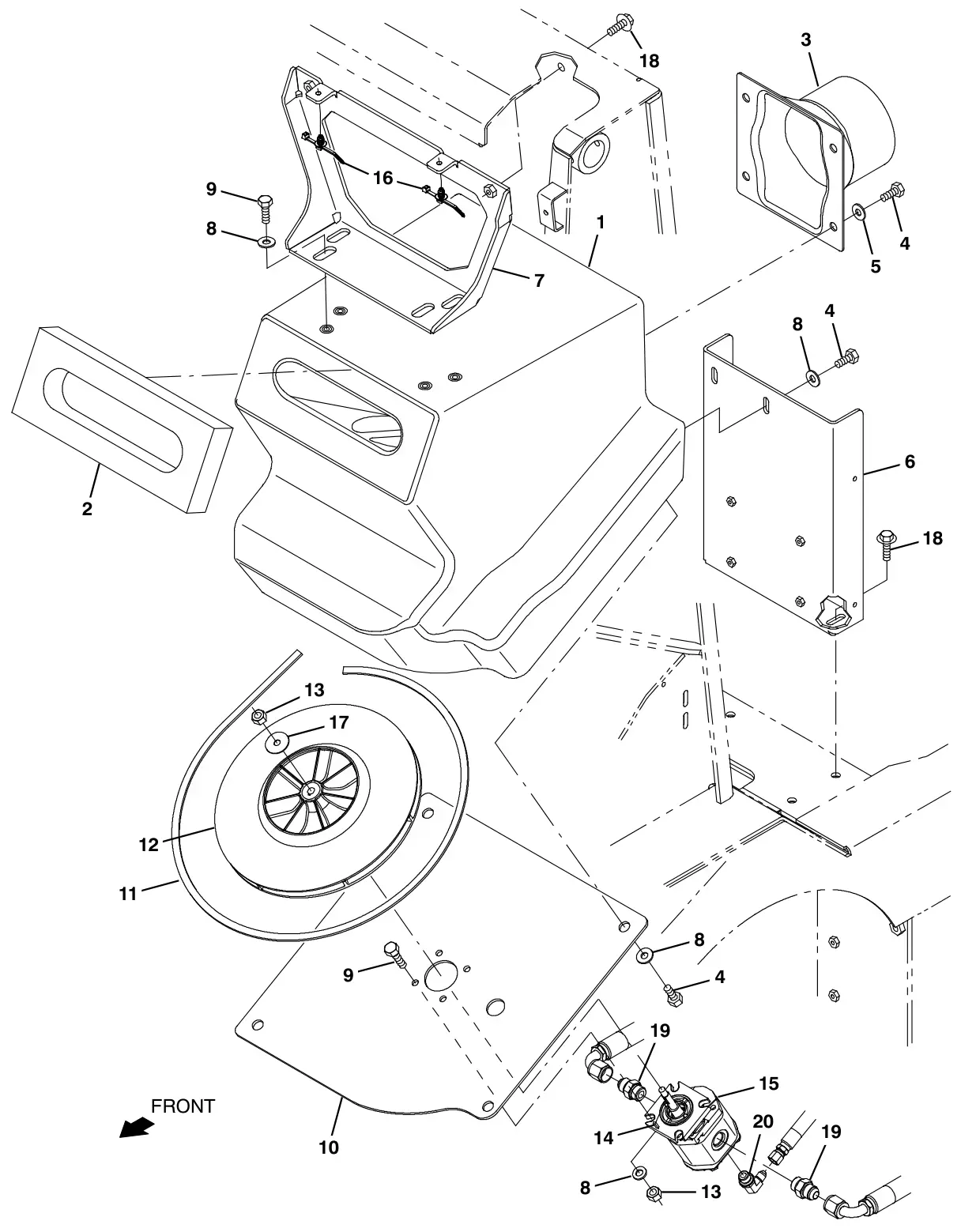 Tennant S30 Diesel hopper vacuum fan group drawing, manual page 92