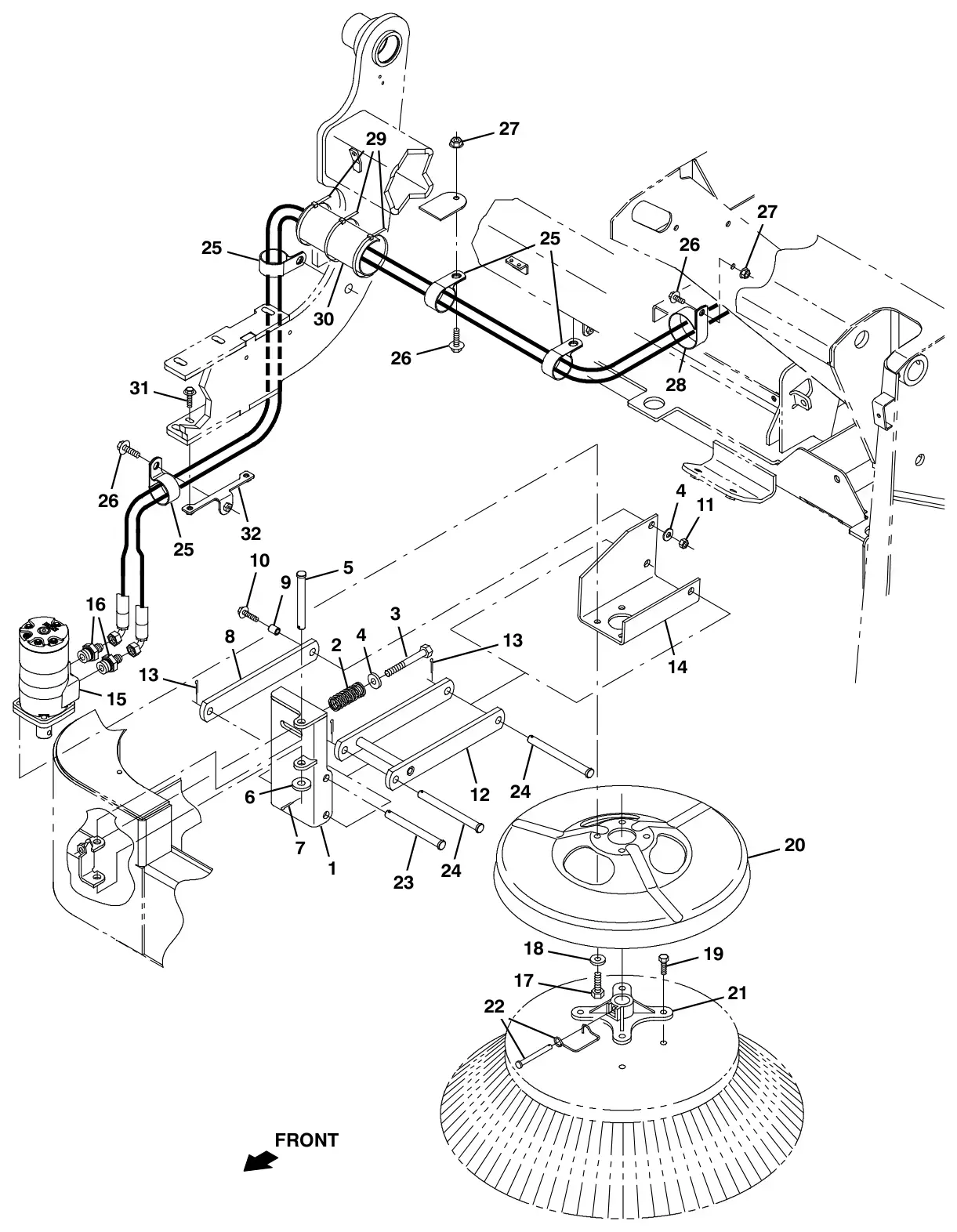 Tennant S30 Diesel side brush motor and pivot group, s30 drawing, manual page 98