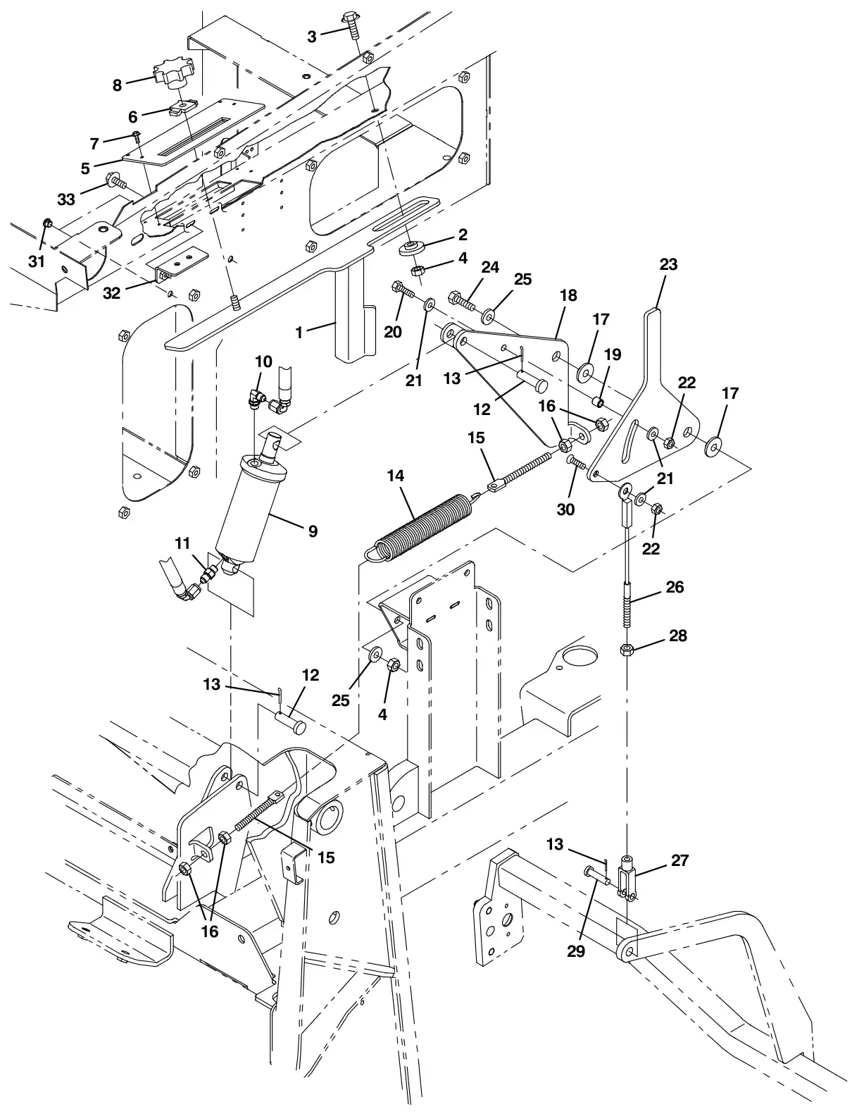 Tennant S30 Diesel main brush lift group, s30 xp and x4 drawing, manual page 106