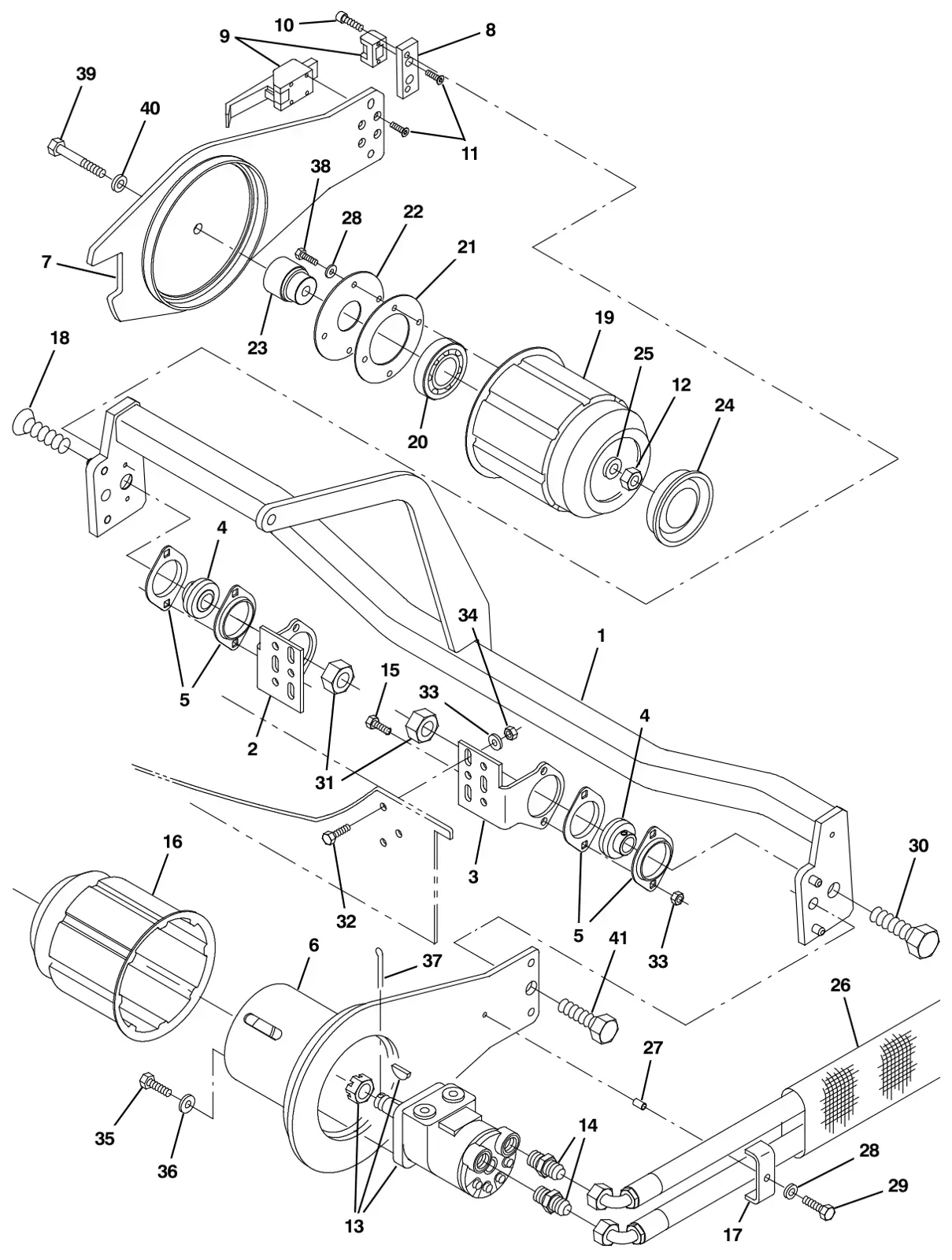 Tennant S30 Diesel main brush drive group drawing, manual page 108