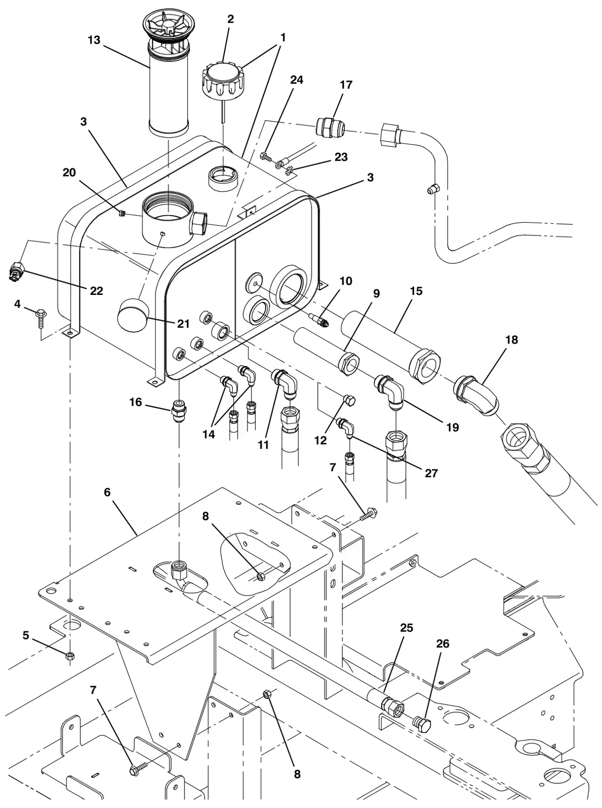 Tennant S30 Diesel hydraulic reservoir group drawing, manual page 120