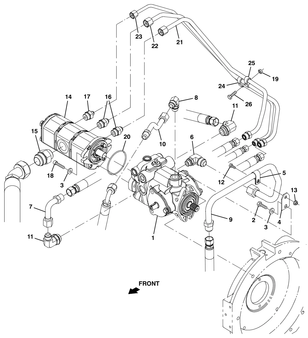 Tennant S30 Diesel hydraulic pumps group, s30 and xp drawing, manual page 124