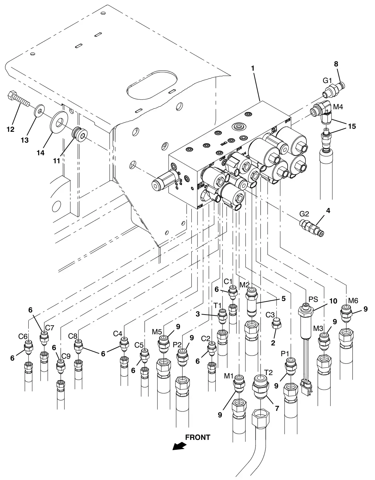 Tennant S30 Diesel hydraulic valve group, s30 xp and x4 drawing, manual page 130