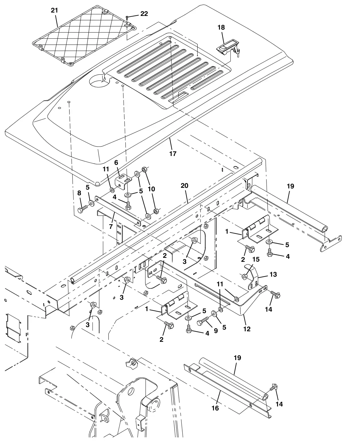 Tennant S30 Diesel engine cover group, top drawing, manual page 28