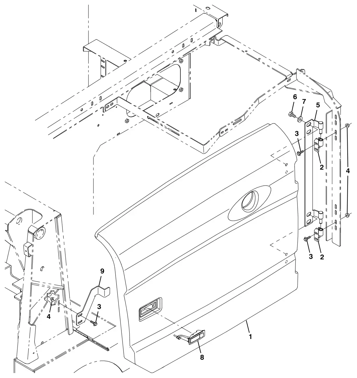 Tennant S30 Diesel engine cover group, side drawing, manual page 30