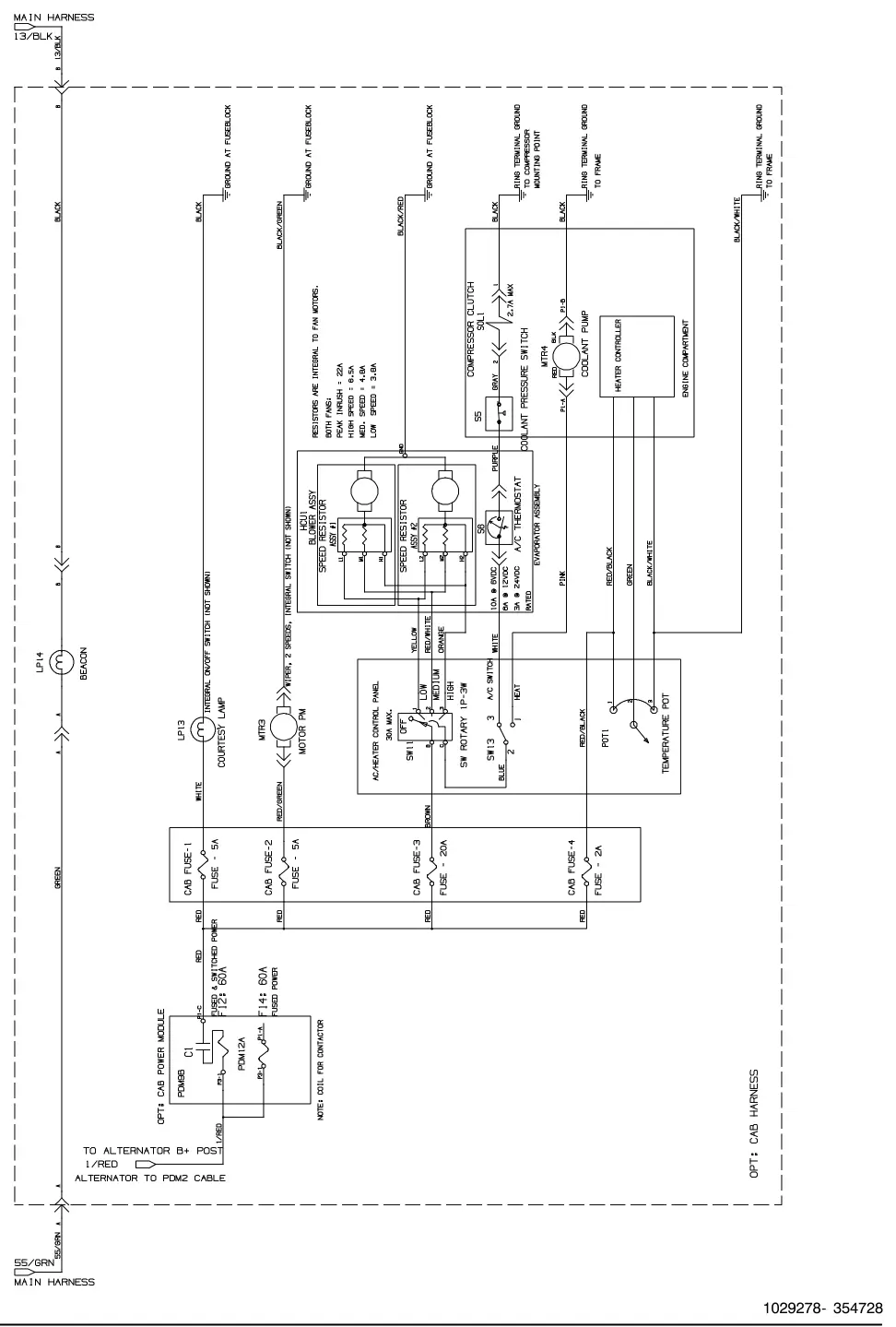 Tennant S30 Diesel cab wire harness electrical schematic, drawing, manual page 3-25
