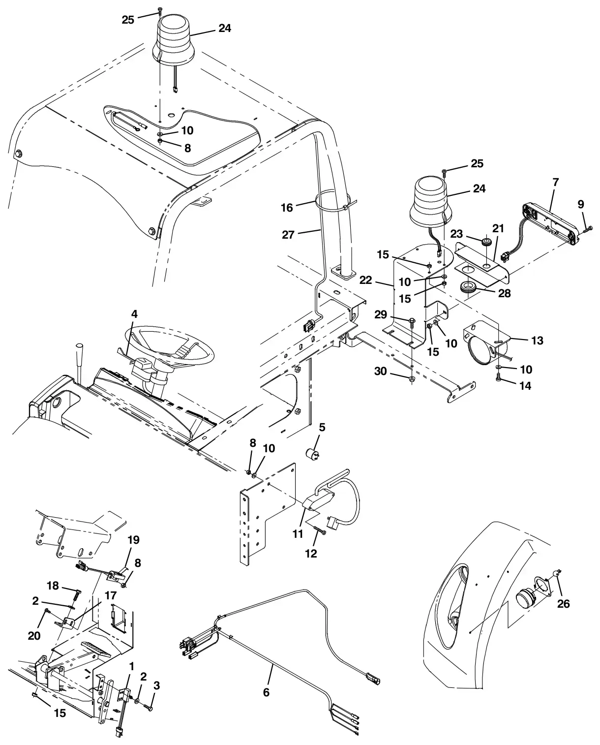Tennant S30 Diesel outdoor light kit (option) drawing, manual page 3-4
