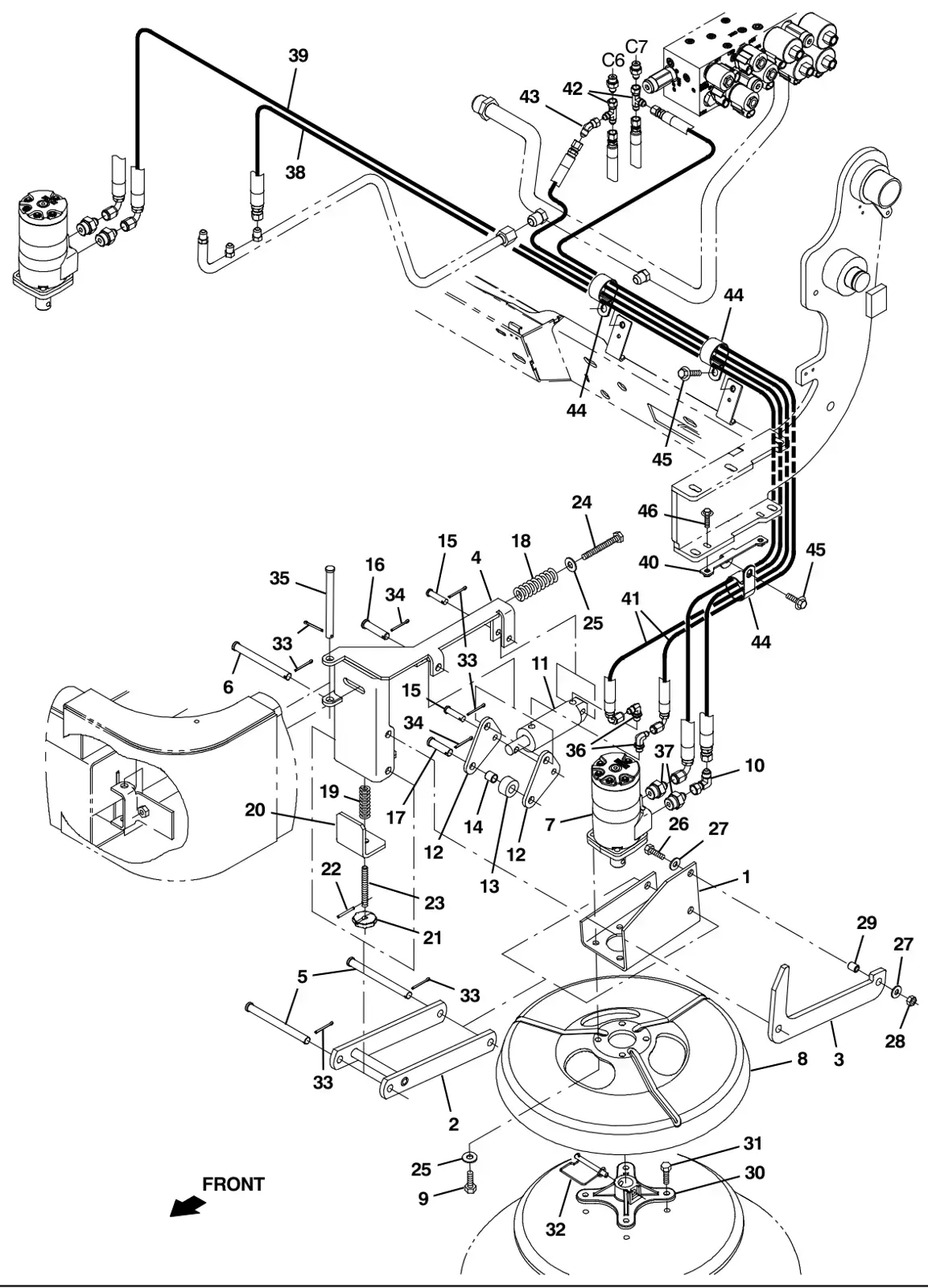 Tennant S30 Diesel left hand side brush kit, s30 xp and x4 (option) drawing, manual page 3-6