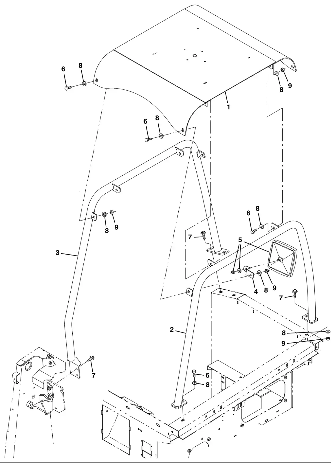 Tennant S30 Diesel overhead guard kit (option) drawing, manual page 3-10
