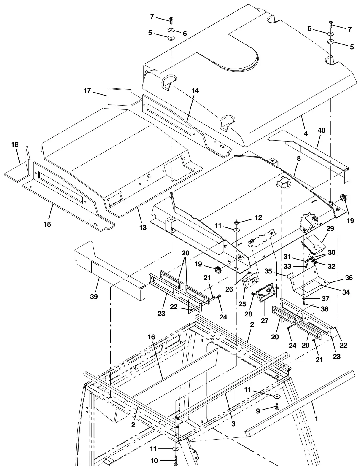 Tennant S30 Diesel cab cover group (option) drawing, manual page 3-14
