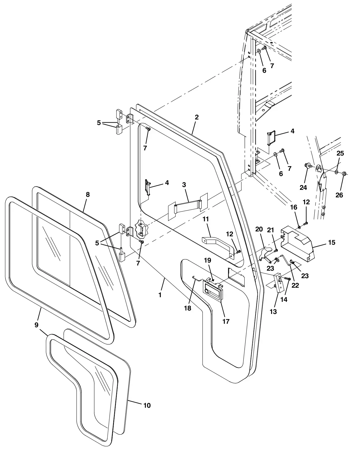 Tennant S30 Diesel cab door group (option) drawing, manual page 3-16