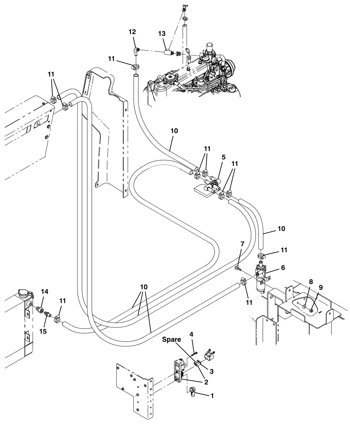 Tennant S30 Diesel cab heater group (option) drawing, manual page 3-18