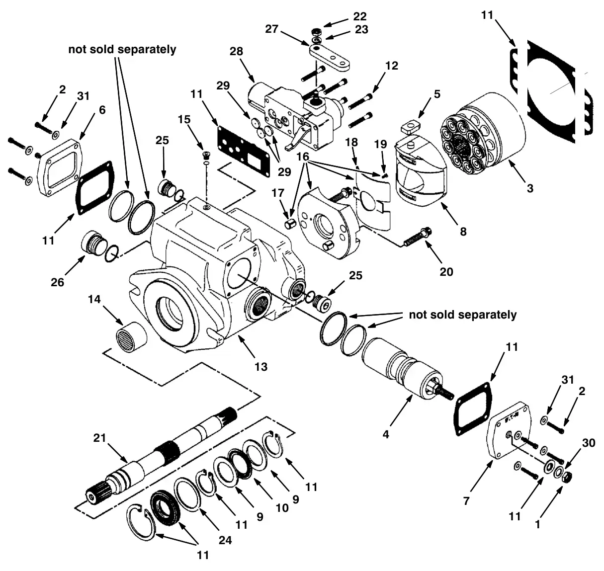 Tennant S30 Diesel hydraulic piston pump breakdown, 1029255 (component breakdown) drawing, manual page 4-14