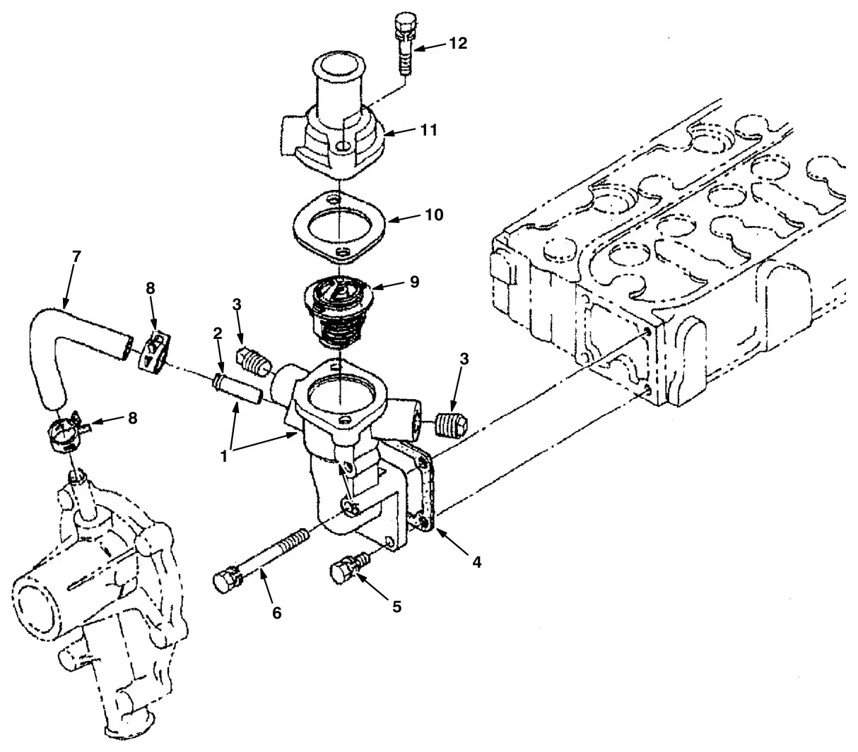 Tennant S30 Diesel water flange group (engine) drawing, manual page 5-29