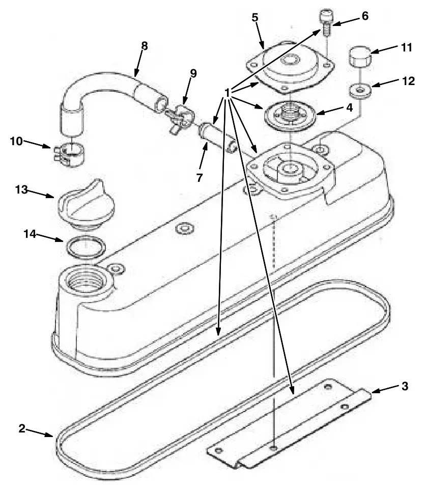Tennant S30 Diesel - head cover group (engine) drawing, manual page 218