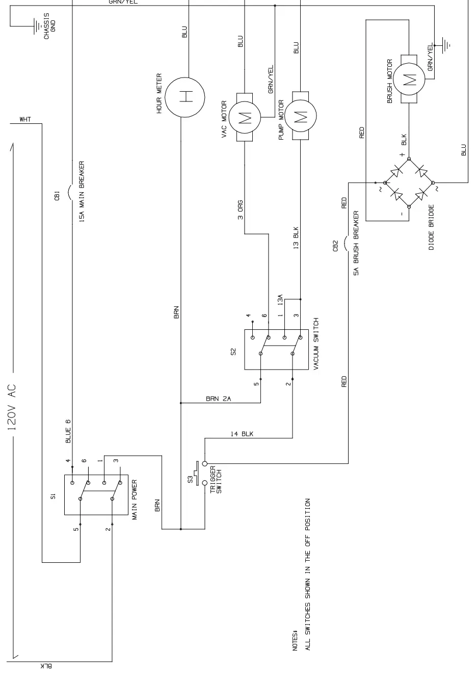 Tennant T1 electrical diagram, 120v (t1 corded, s/n 10000000-20000000), manual page 34
