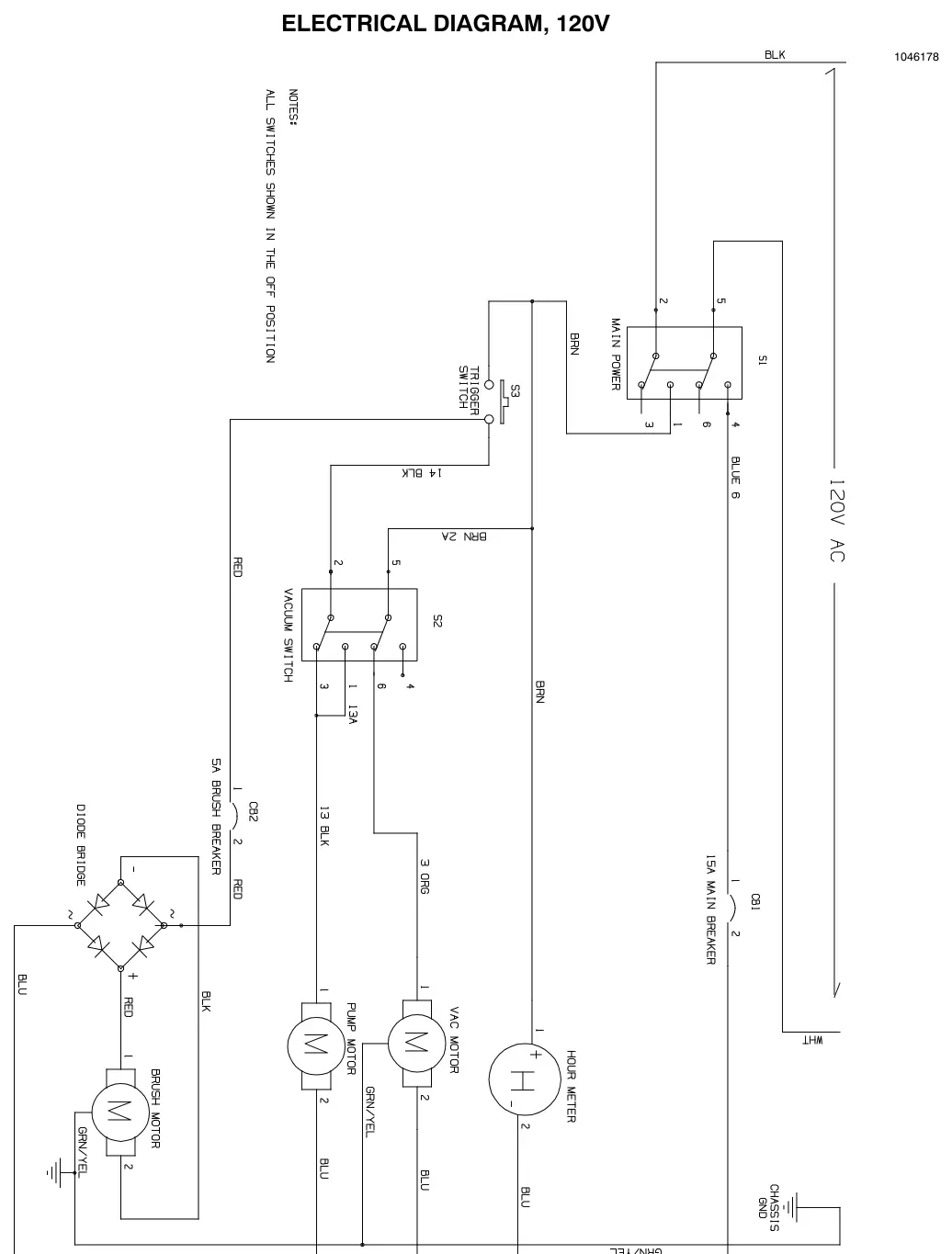 Tennant T1 electrical diagram, 120v (t1 corded, s/n 60000000-70000000), manual page 40
