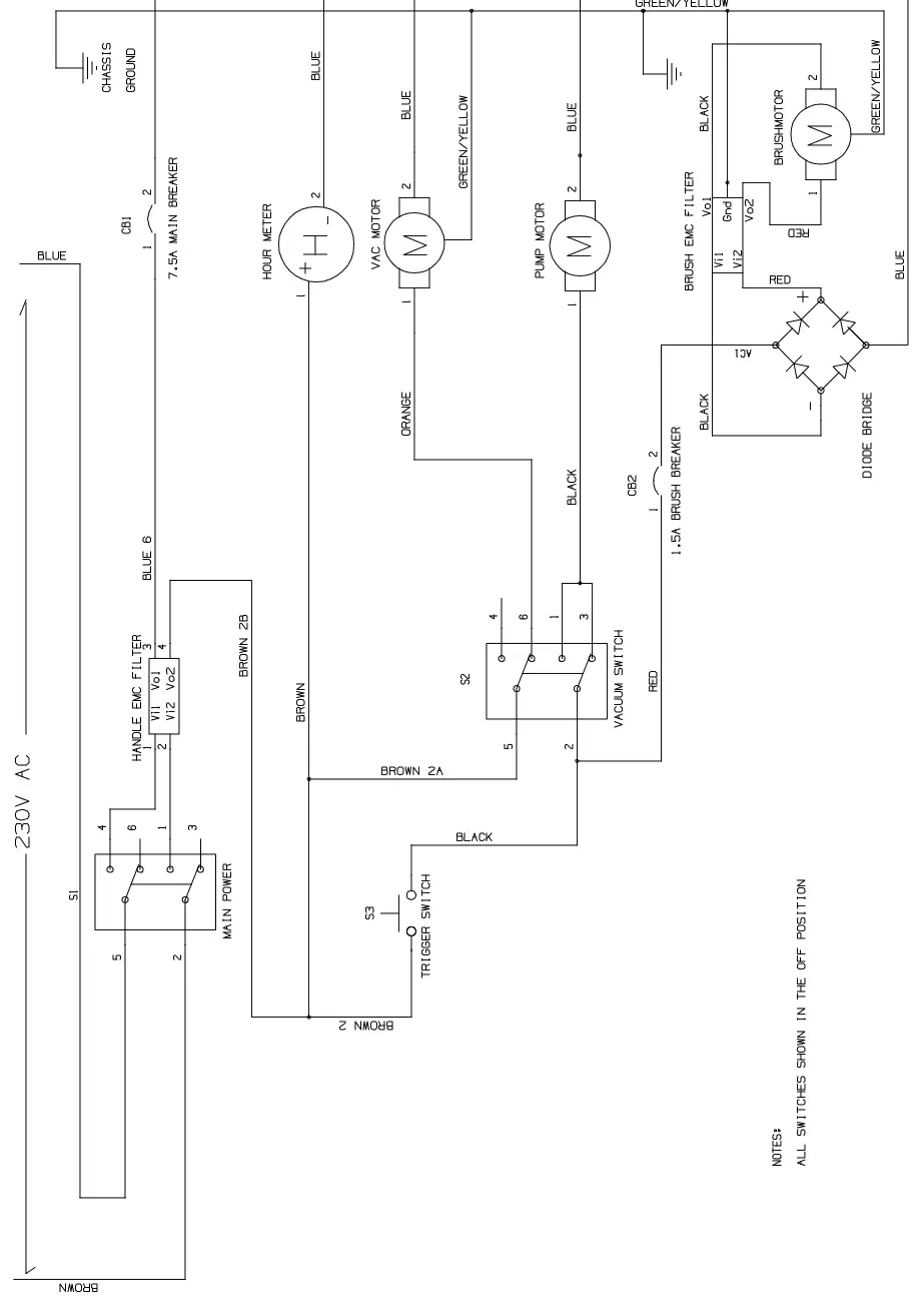 Tennant T1 electrical diagram, 230v (t1 corded, s/n 60000000-70000000), manual page 41