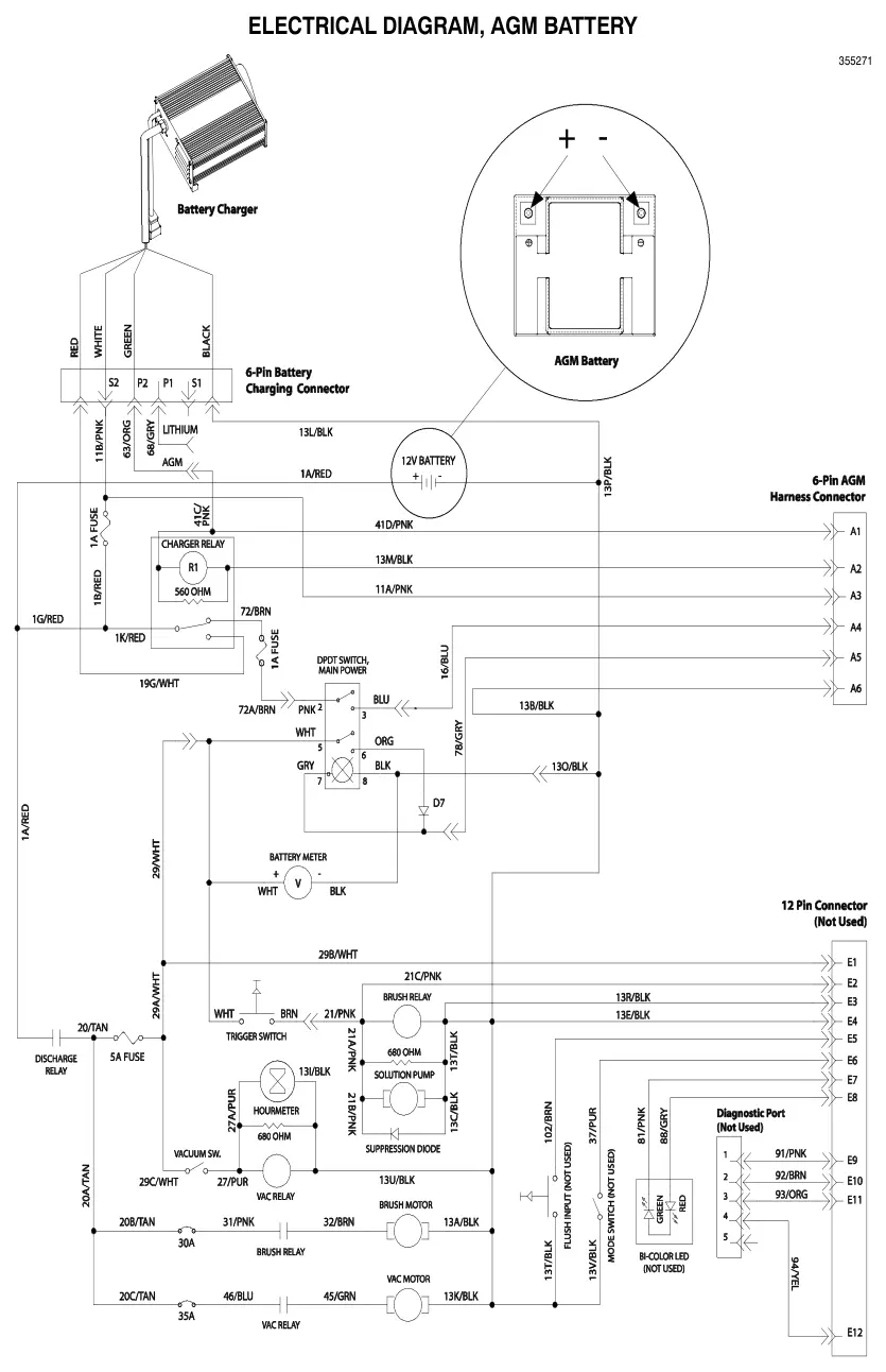 Tennant T1 electrical diagram, agm battery (t1b battery), manual page 36