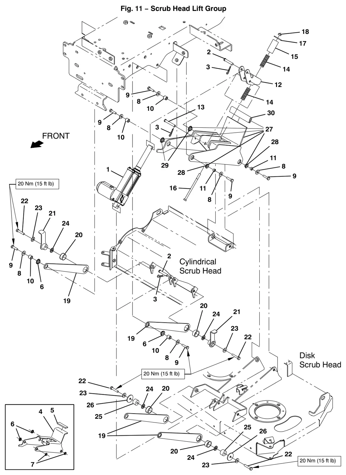 Tennant T12 scrub head lift group drawing, manual page 28