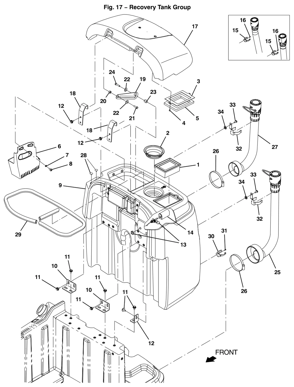 Tennant T12 recovery tank group drawing, manual page 40